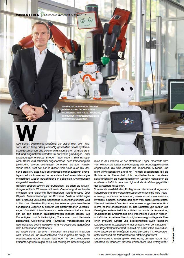 20.11.2017: “Muss Wissenschaft nützen?” | Prof. Dr.-Ing. Franke im Forschungsmagazin “friedrich” der FAU